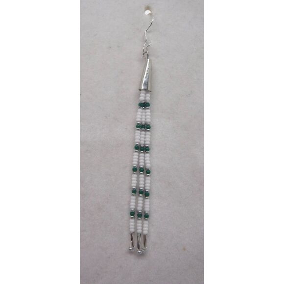 Earrings Beaded White, Green & Silver - Picture 2 of 3